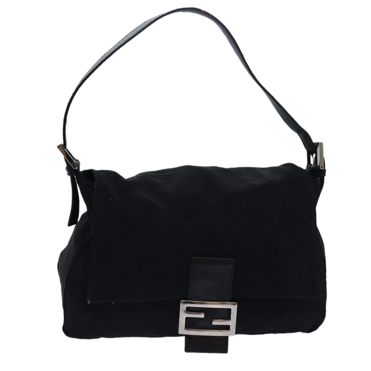 FENDI Mamma Baguette Shoulder Bag Nylon Black Auth bs15662