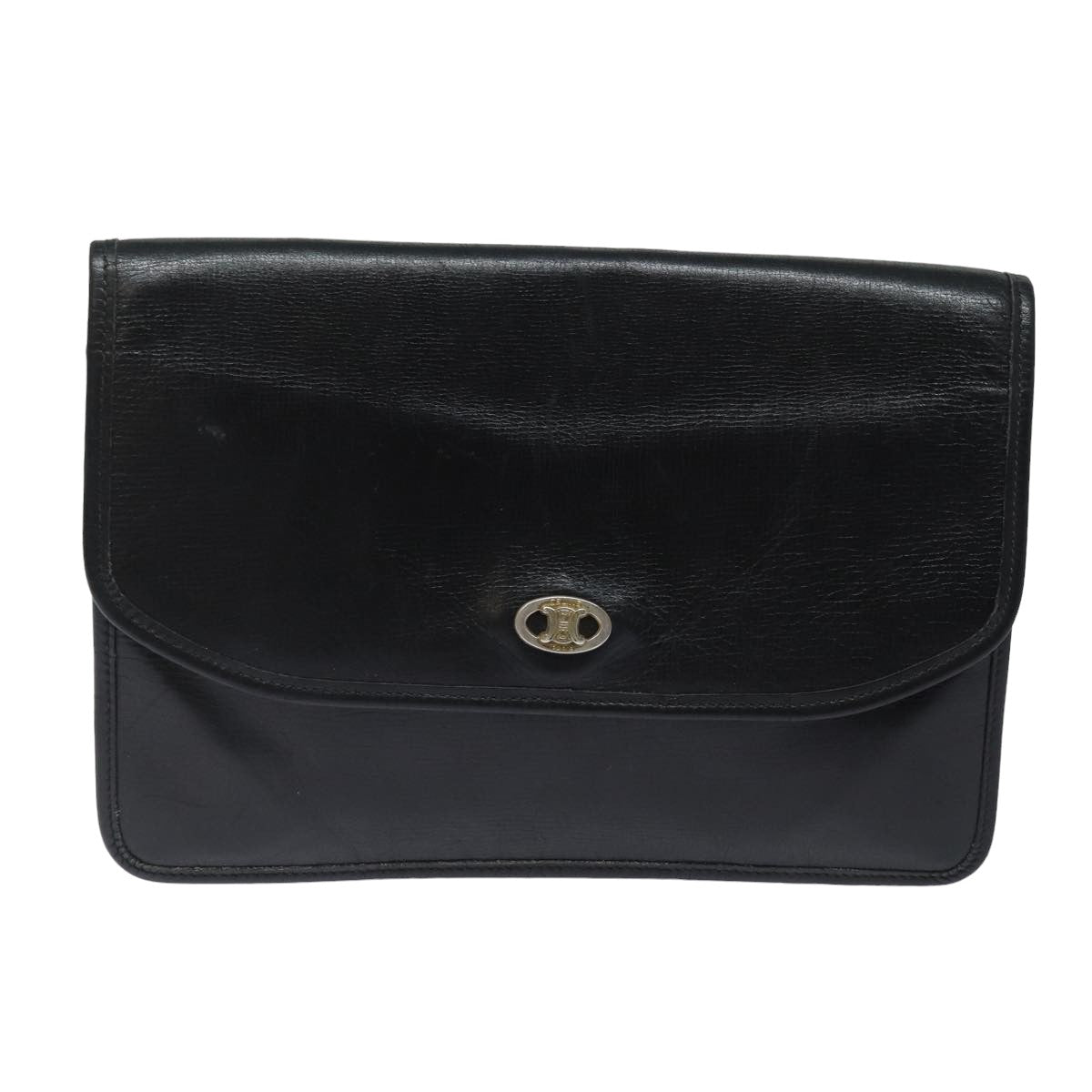 CELINE Clutch Bag Leather Black Auth bs15668