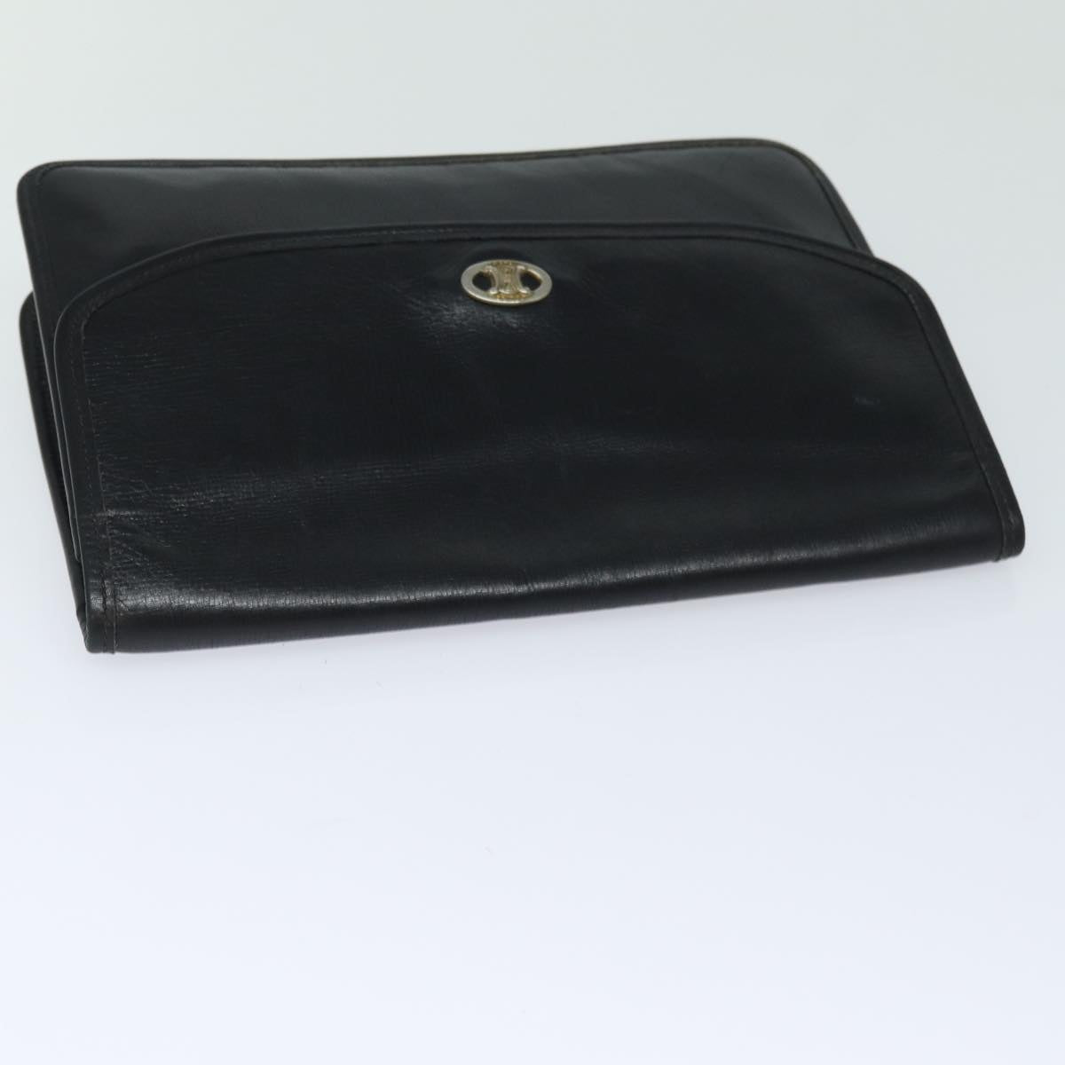 CELINE Clutch Bag Leather Black Auth bs15668