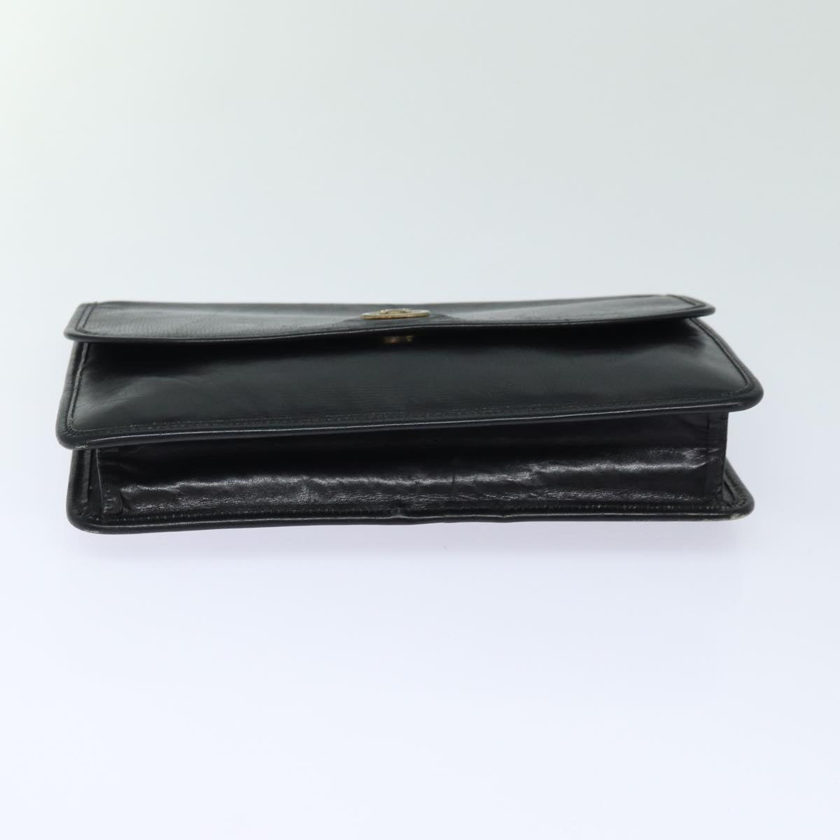 CELINE Clutch Bag Leather Black Auth bs15668