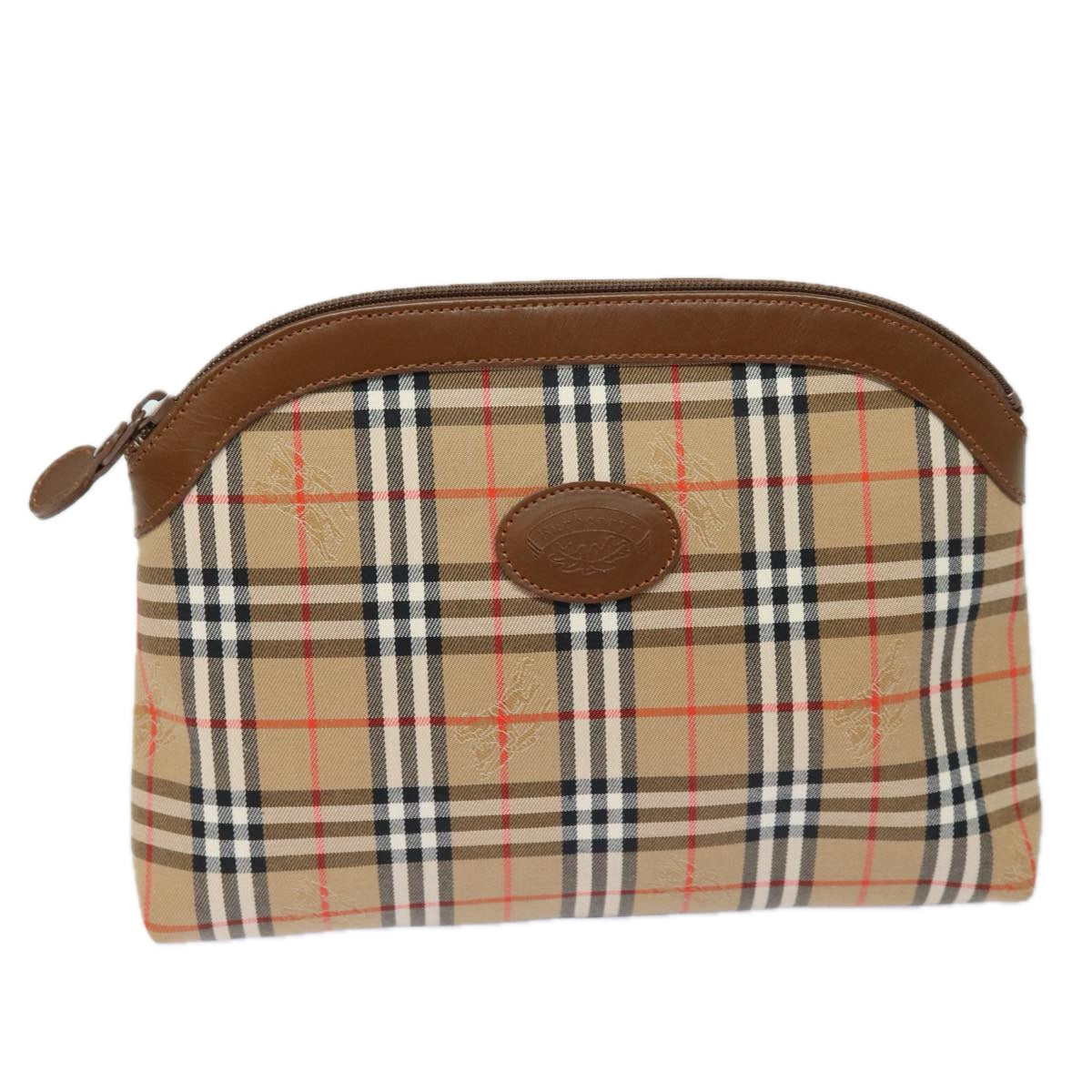 Burberrys Nova Check Pouch Canvas Beige Auth bs15672