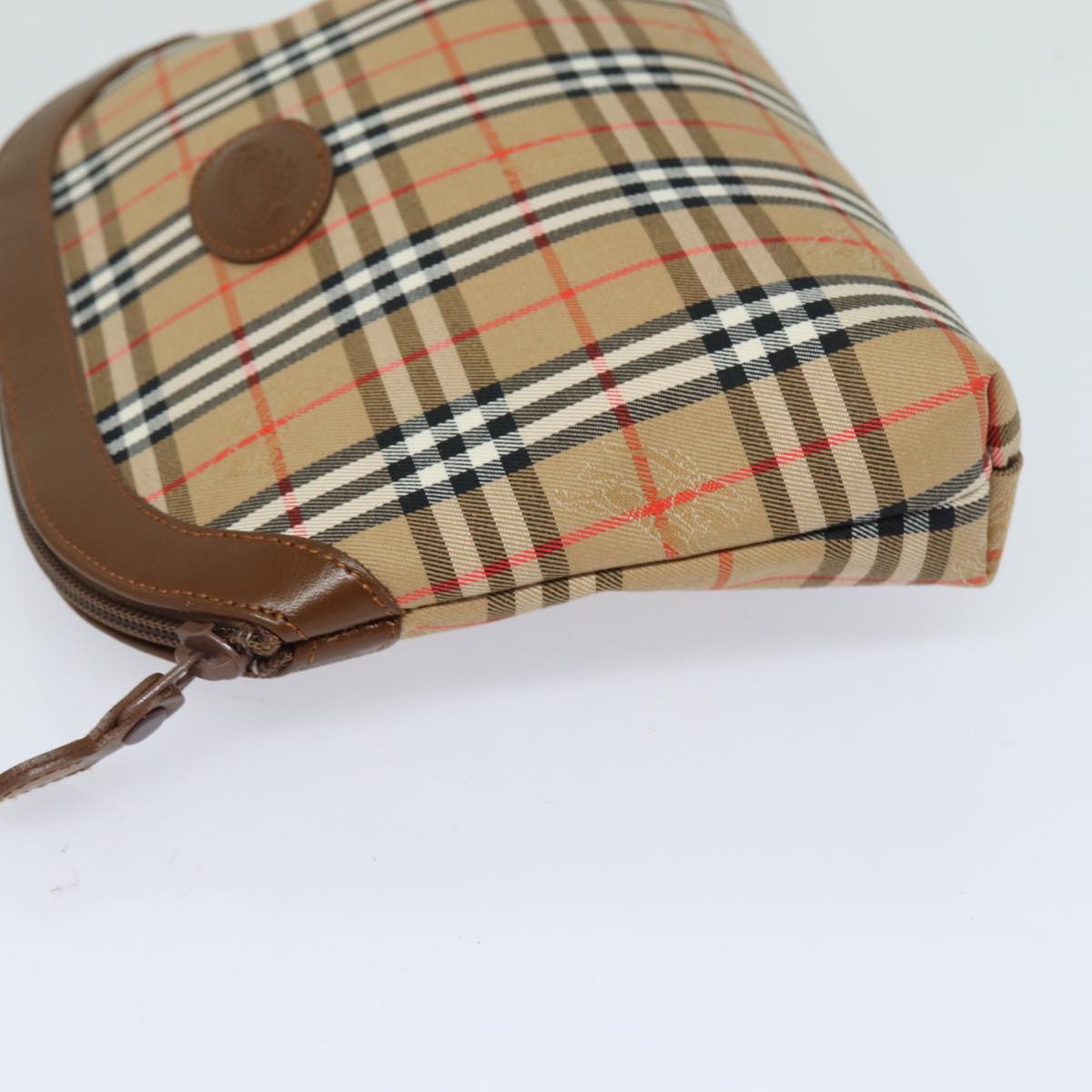 Burberrys Nova Check Pouch Canvas Beige Auth bs15672