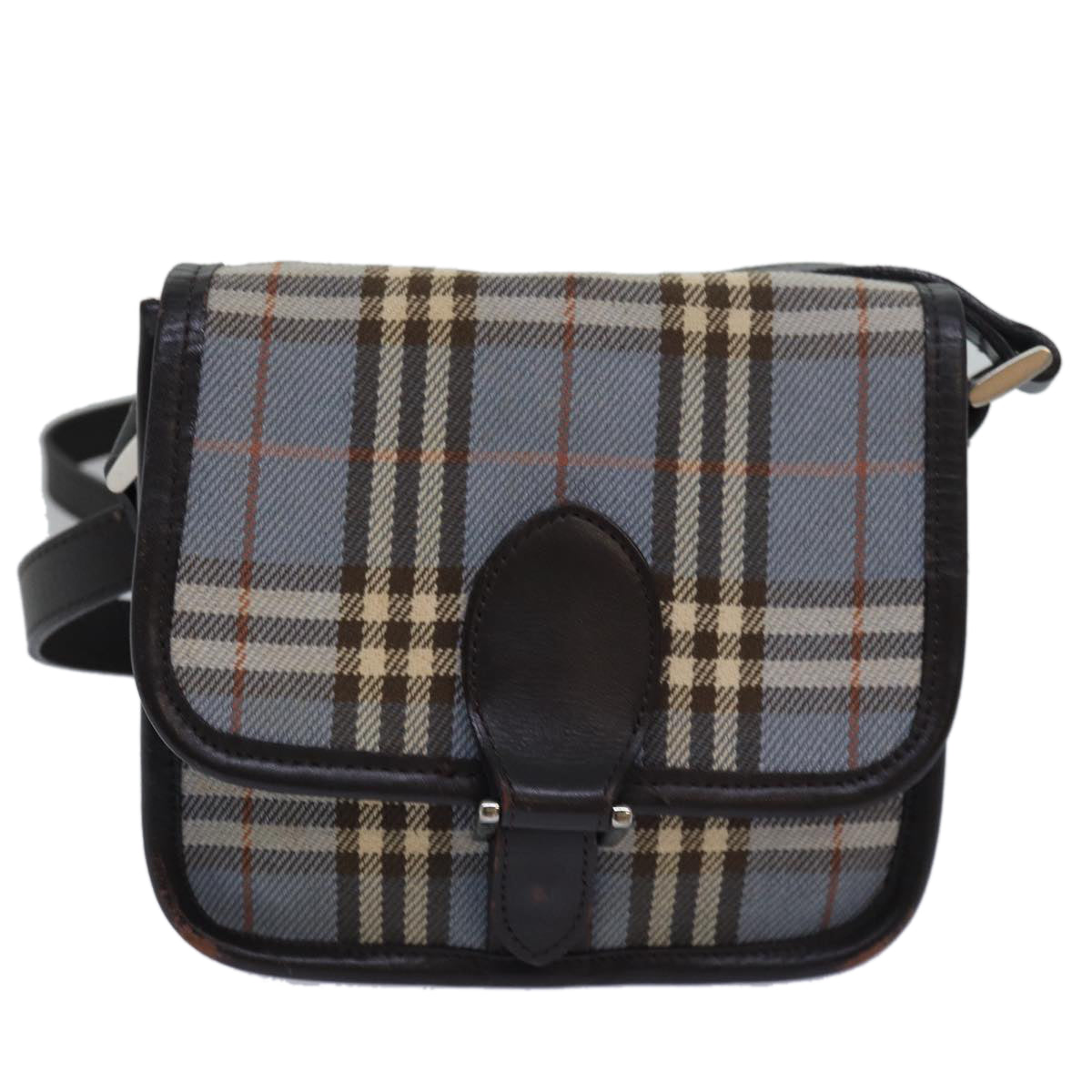 BURBERRY Nova Check Blue Label Shoulder Bag Canvas Blue Dark Brown Auth bs15674