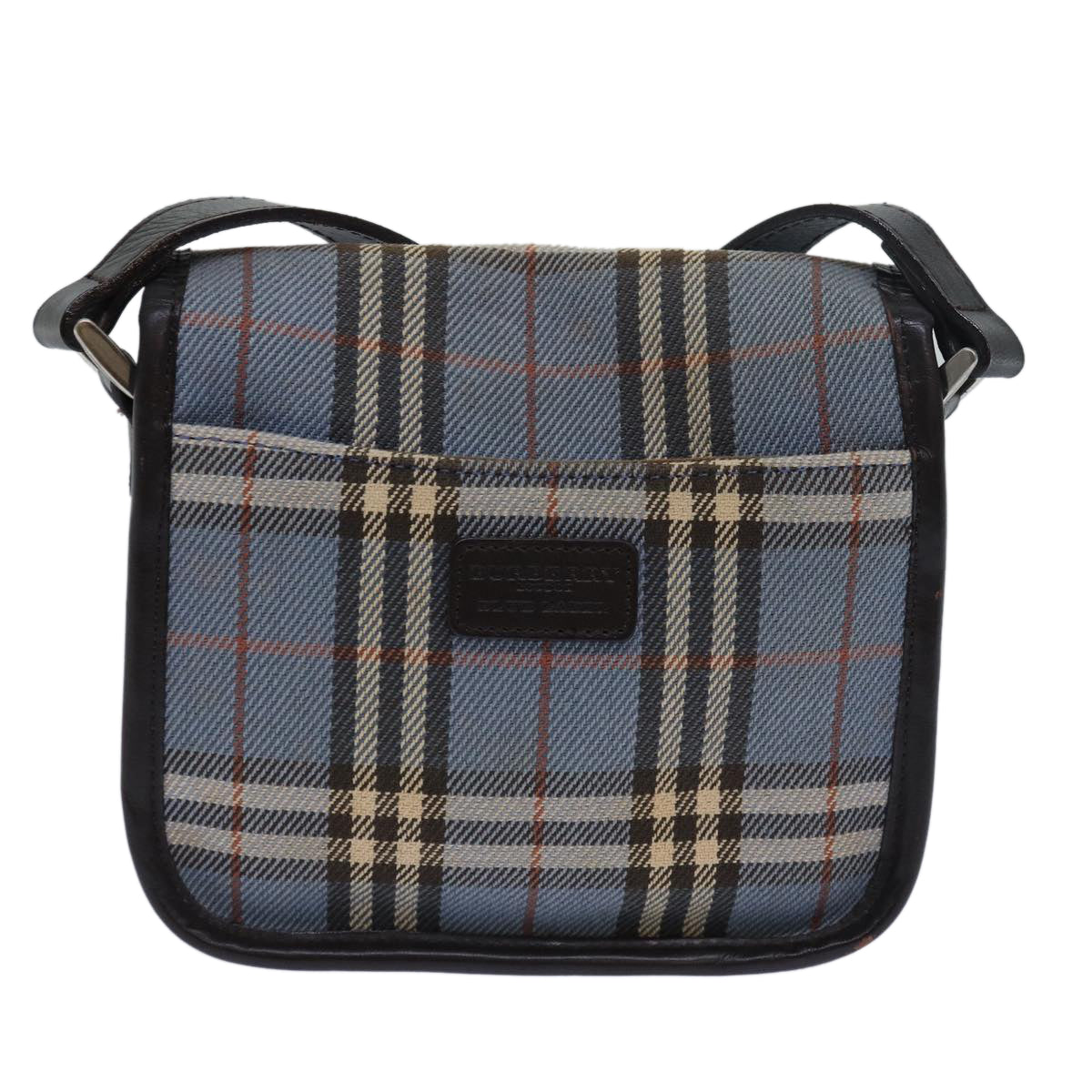 BURBERRY Nova Check Blue Label Shoulder Bag Canvas Blue Dark Brown Auth bs15674