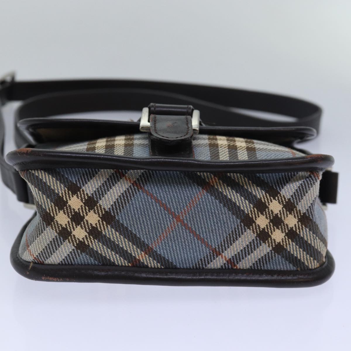 BURBERRY Nova Check Blue Label Shoulder Bag Canvas Blue Dark Brown Auth bs15674