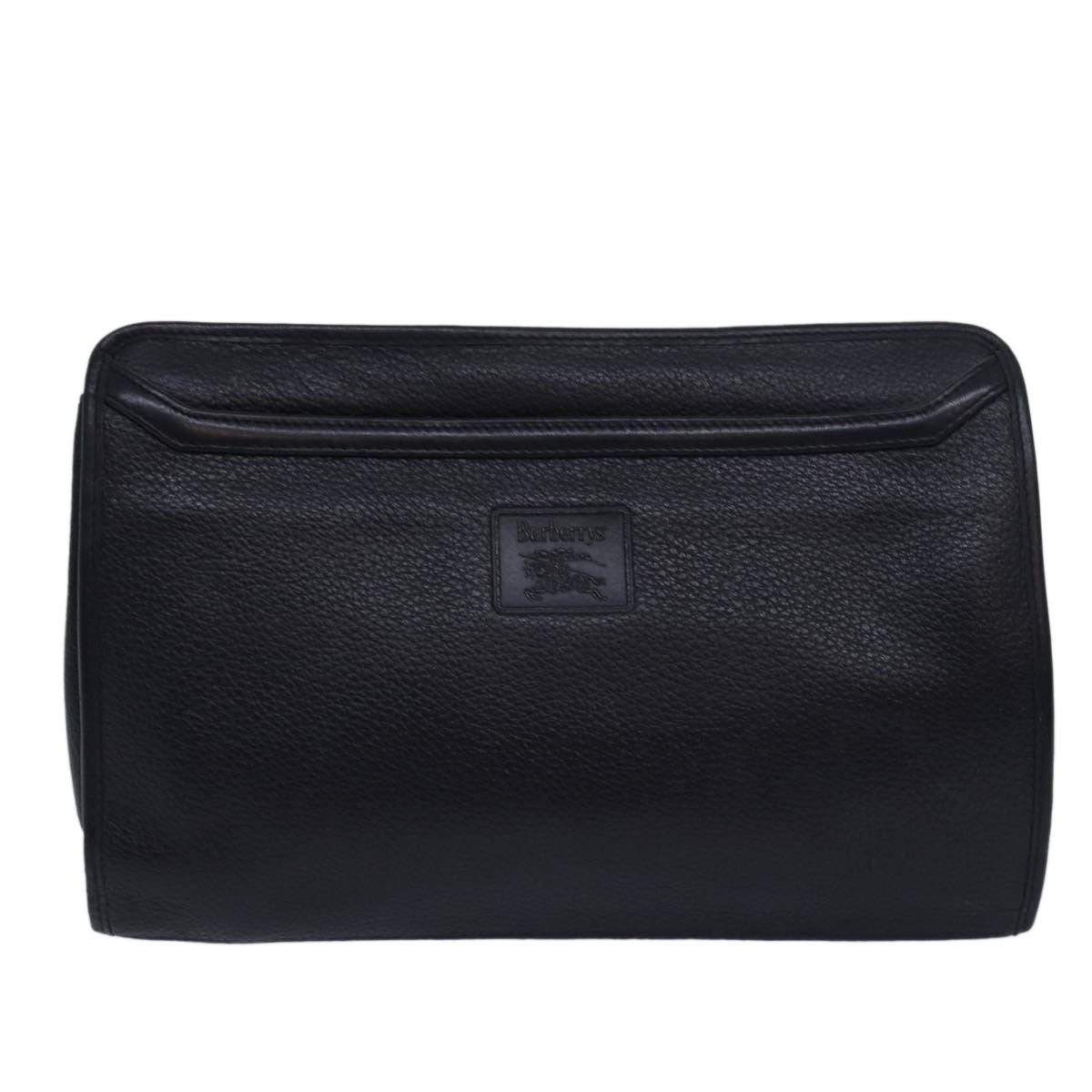 Burberrys Clutch Bag Leather Black Auth bs15681