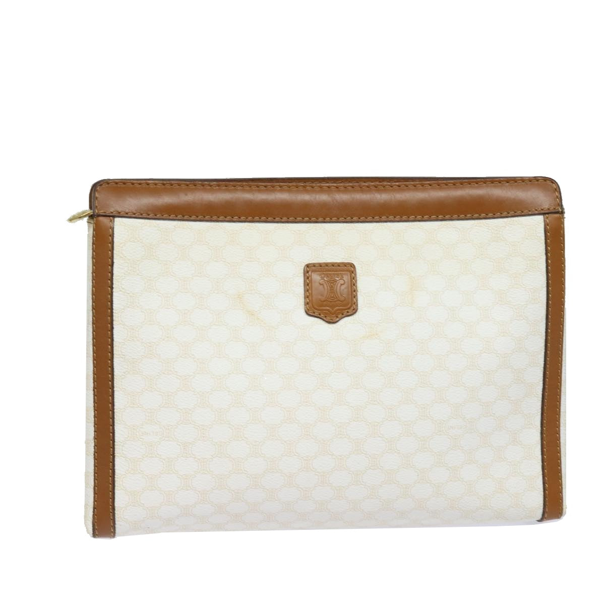 CELINE Macadam Canvas Clutch Bag PVC Leather White Auth bs15682