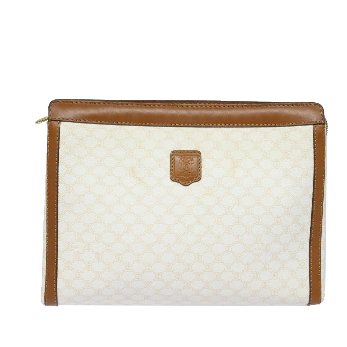 CELINE Macadam Canvas Clutch Bag PVC Leather White Auth bs15682 - 0