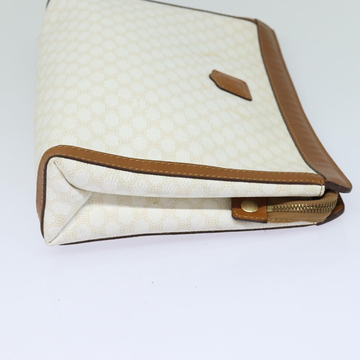 CELINE Macadam Canvas Clutch Bag PVC Leather White Auth bs15682