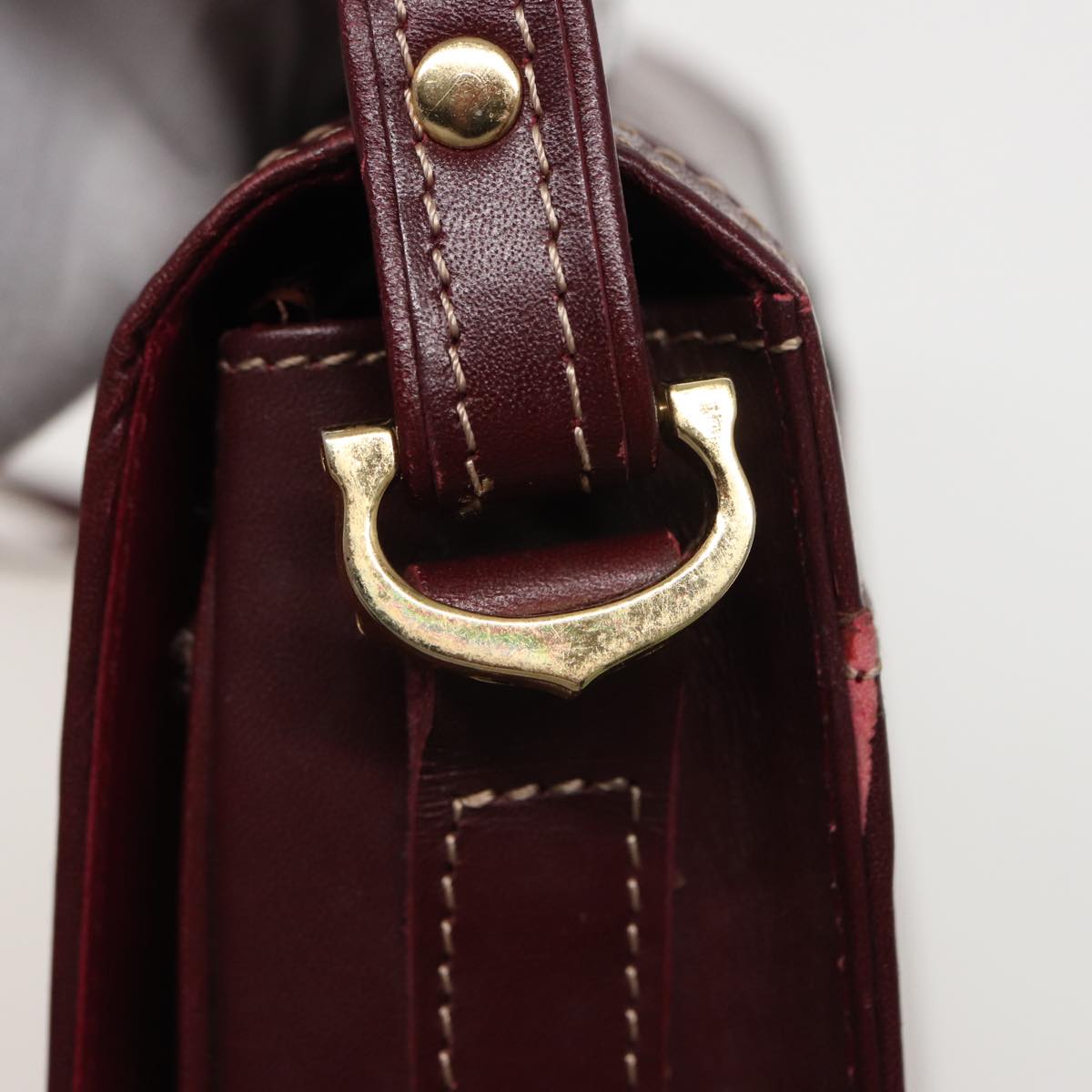 CARTIER Shoulder Bag Leather Wine Red Auth bs15690