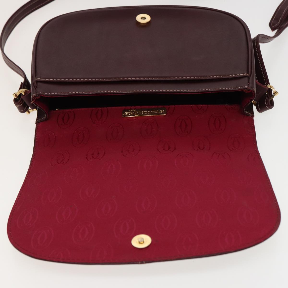 CARTIER Shoulder Bag Leather Wine Red Auth bs15690