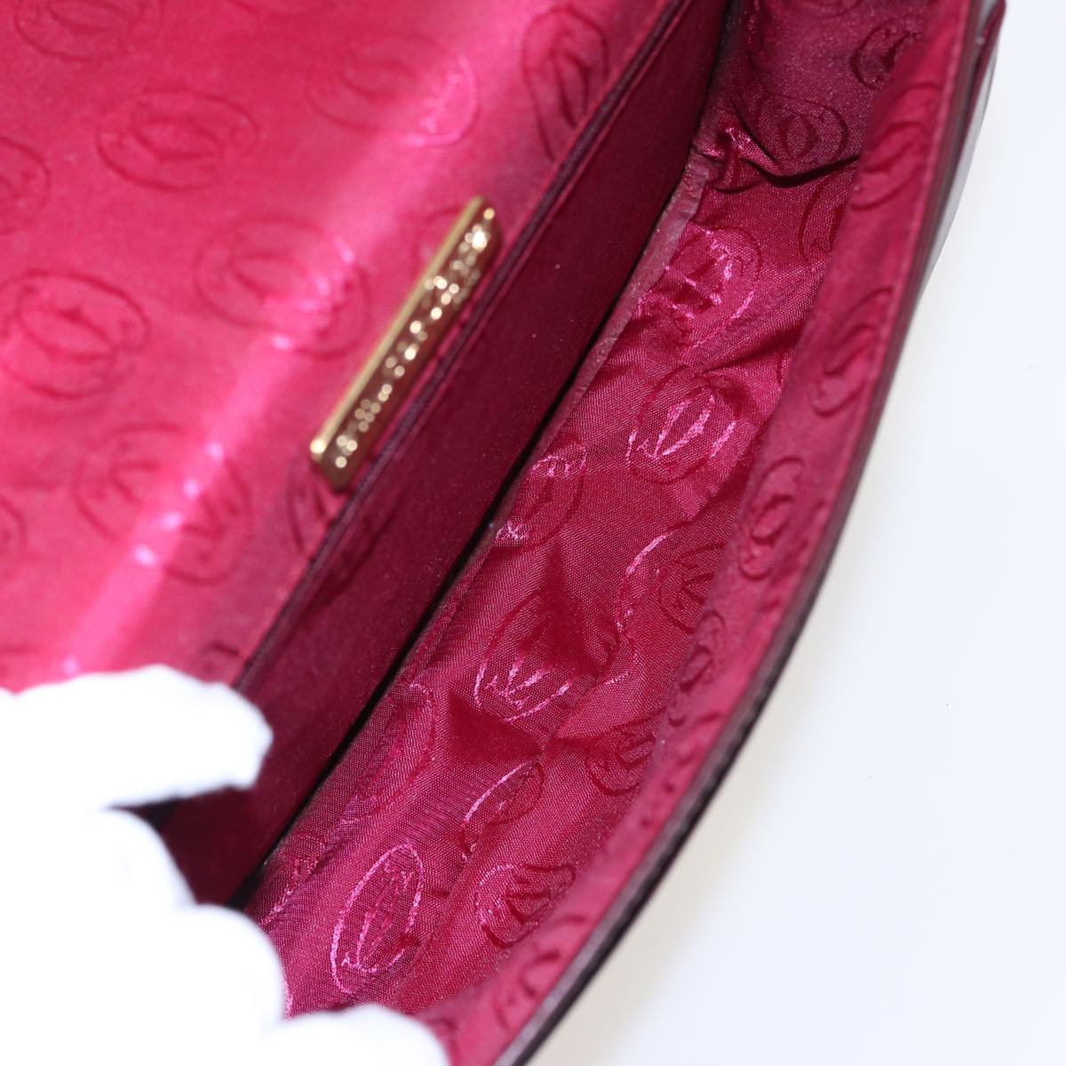 CARTIER Shoulder Bag Leather Wine Red Auth bs15690