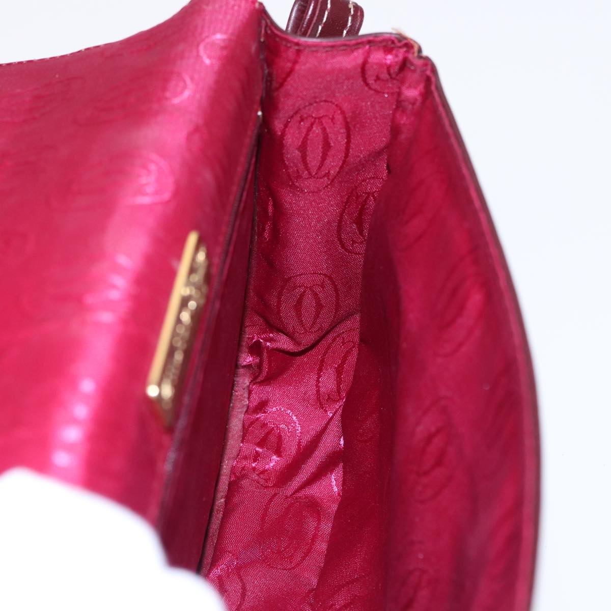 CARTIER Shoulder Bag Leather Wine Red Auth bs15690