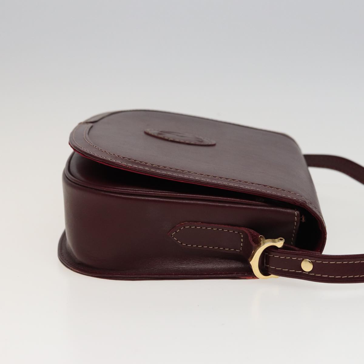 CARTIER Shoulder Bag Leather Wine Red Auth bs15690