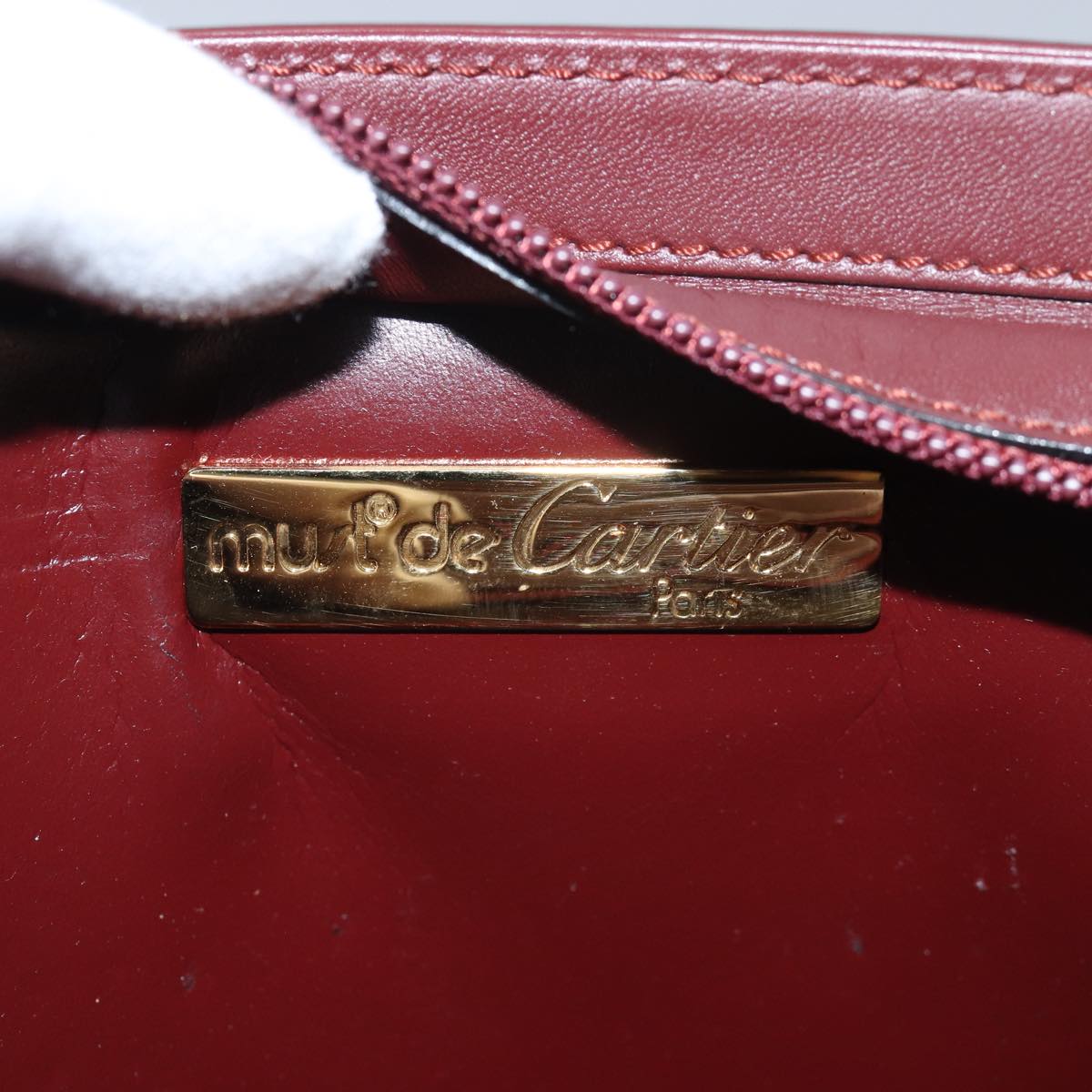 CARTIER Clutch Bag Leather Wine Red Auth bs15691