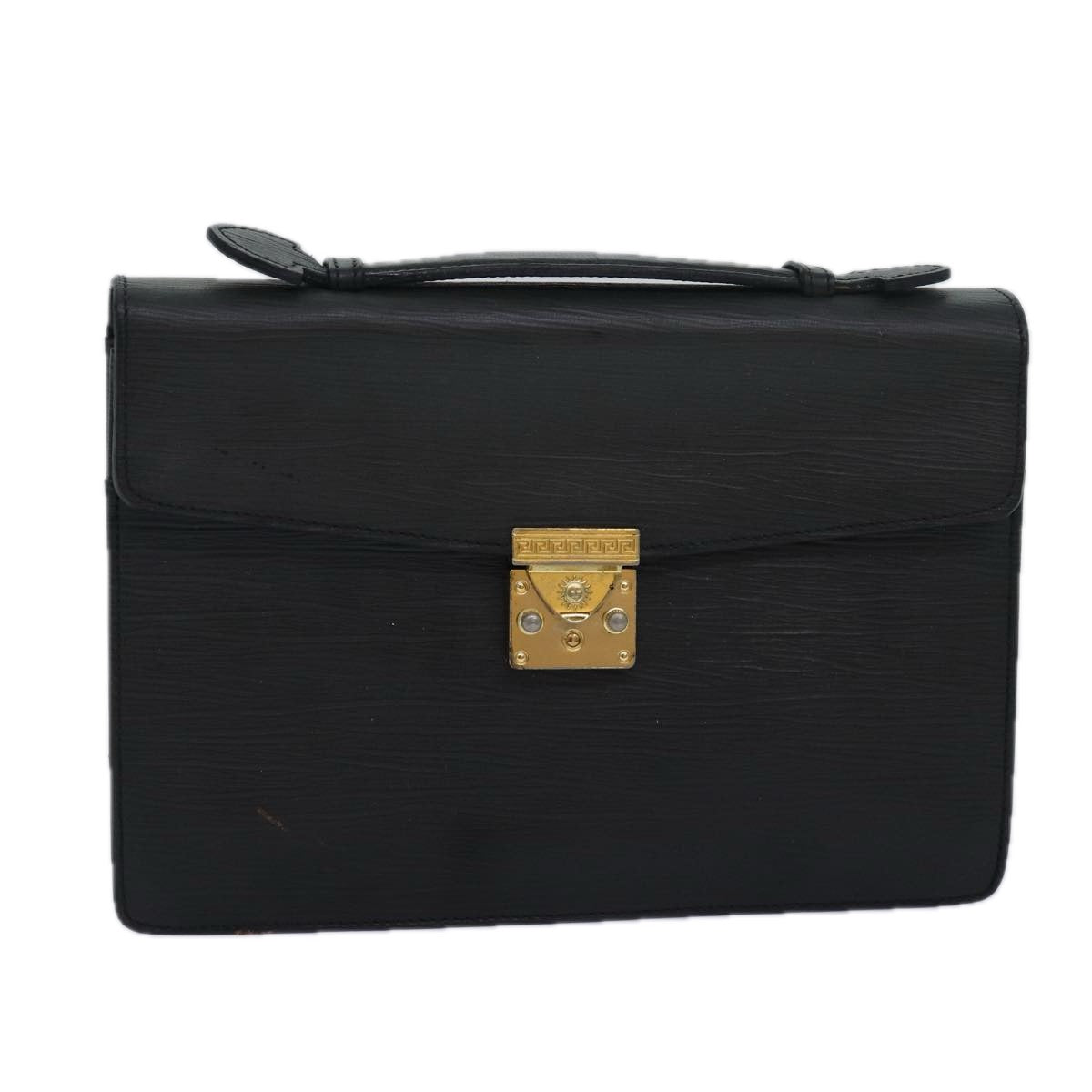 Gianni Versace Hand Bag Leather Black Auth bs15692