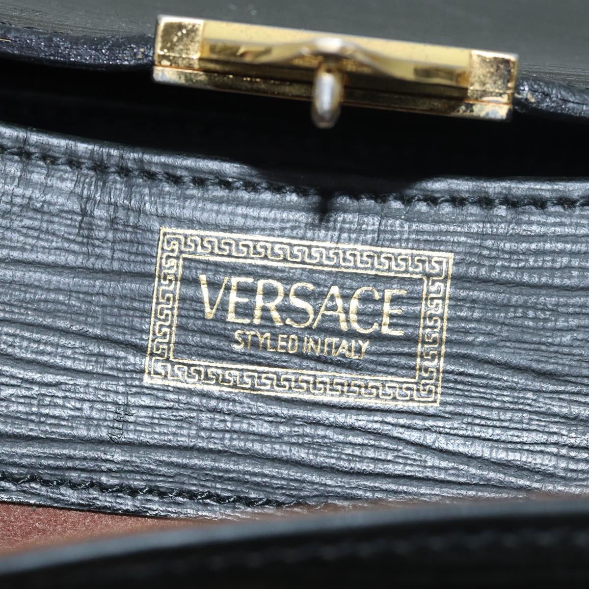 Gianni Versace Hand Bag Leather Black Auth bs15692