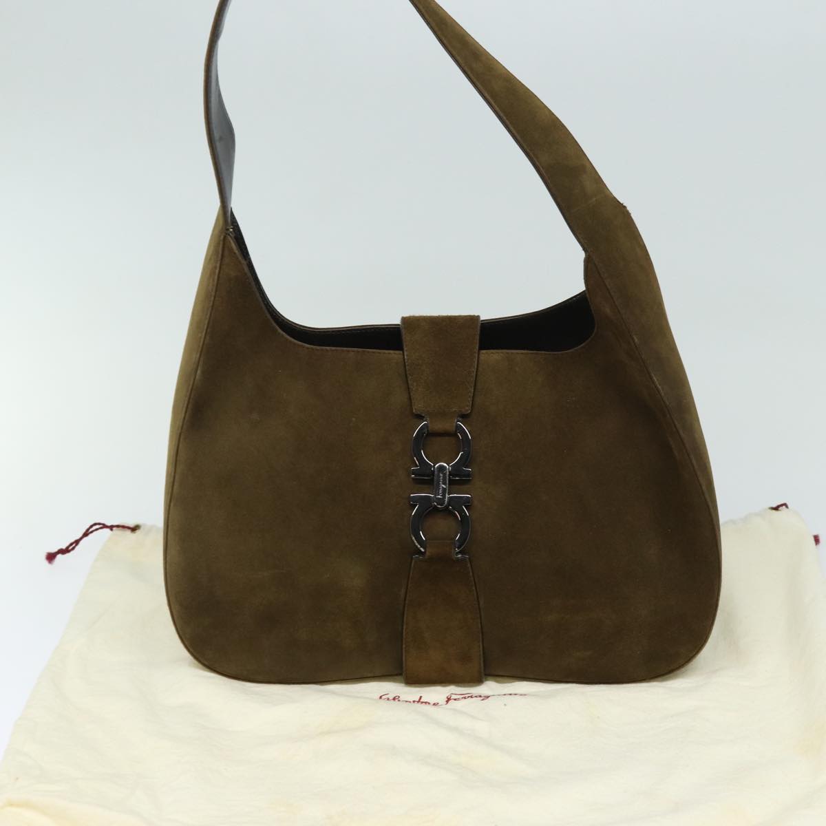 Salvatore Ferragamo Shoulder Bag Suede Brown Auth bs15694