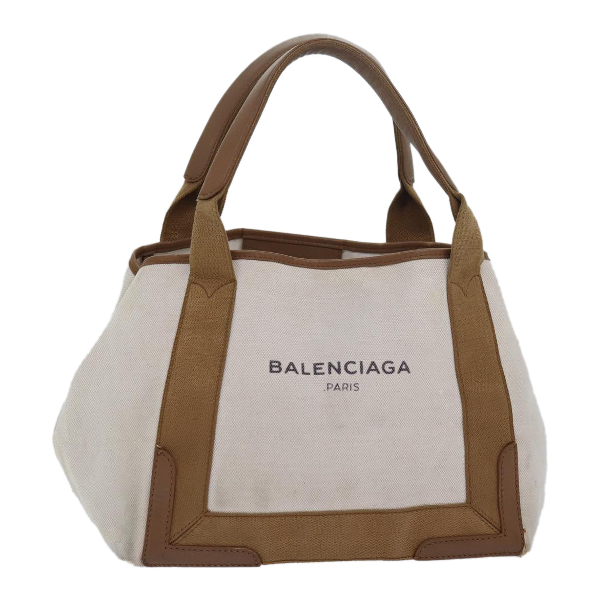 BALENCIAGA Navy kabas S Hand Bag Canvas Beige White 339933 Auth bs15696