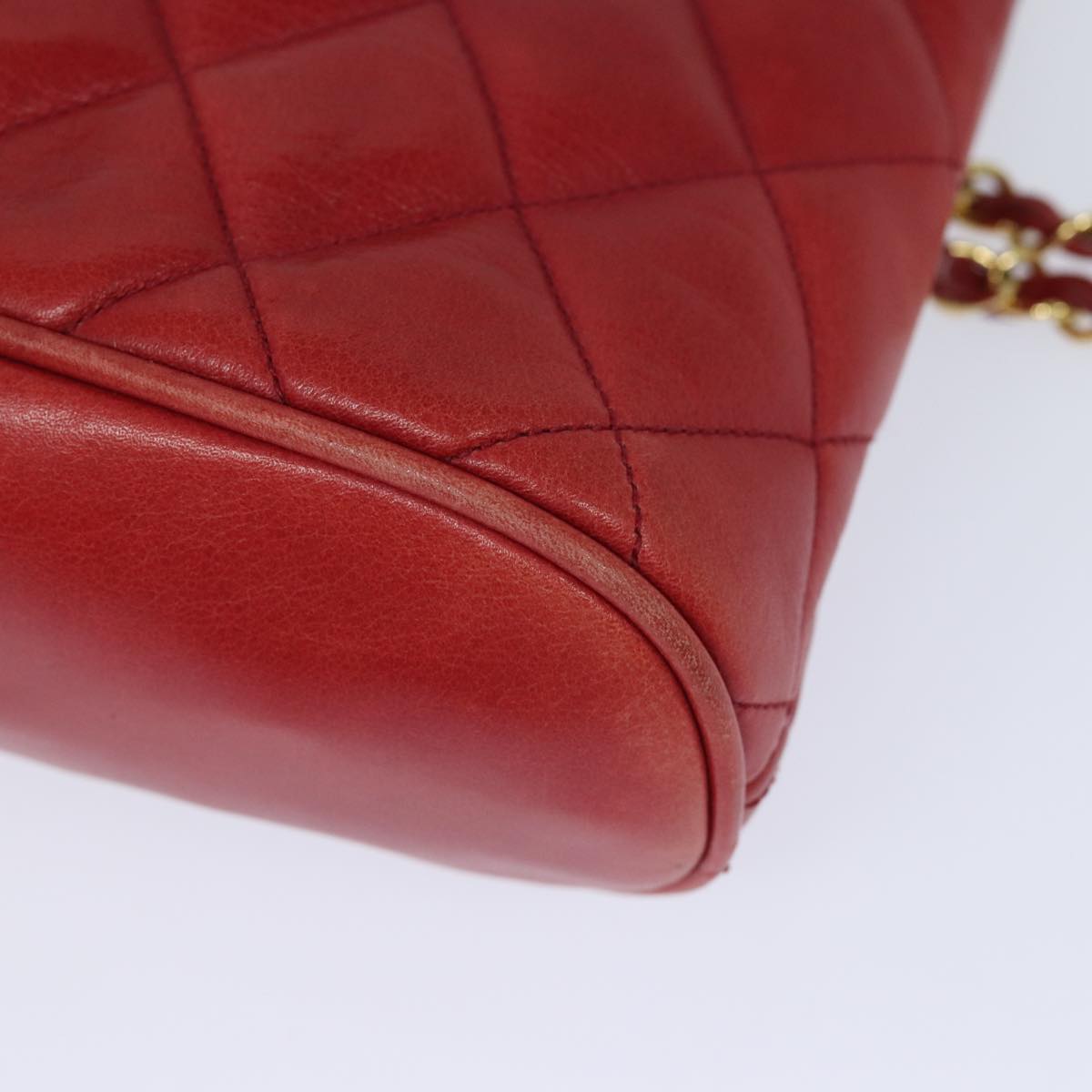 CHANEL Matelasse Chain Shoulder Bag Leather Red CC Auth bs15700