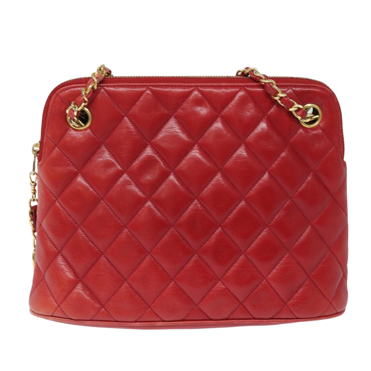 CHANEL Matelasse Chain Shoulder Bag Leather Red CC Auth bs15700