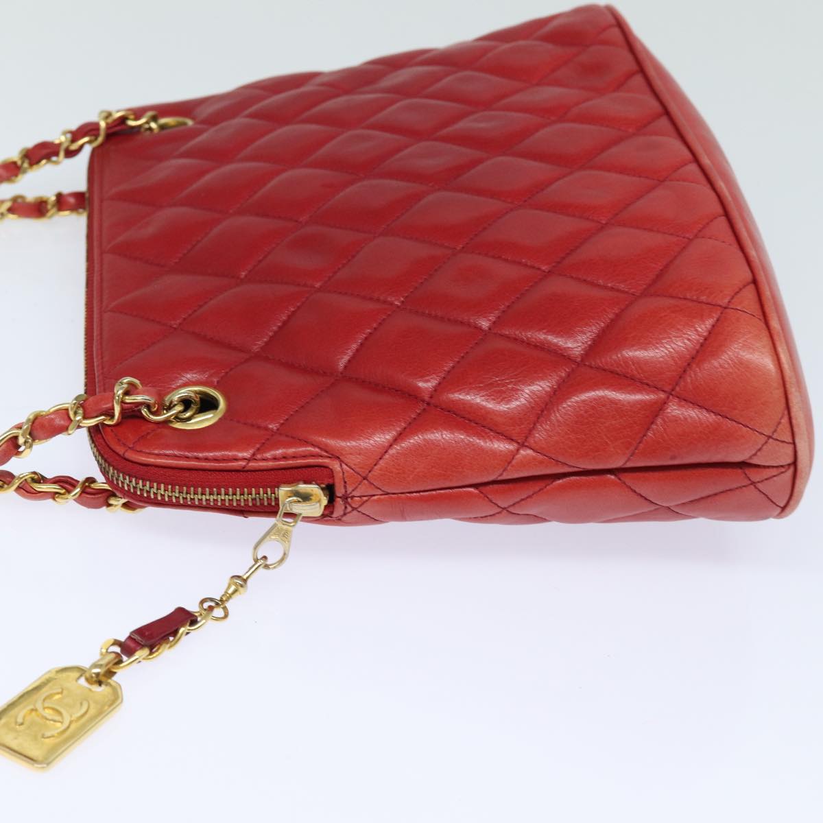 CHANEL Matelasse Chain Shoulder Bag Leather Red CC Auth bs15700