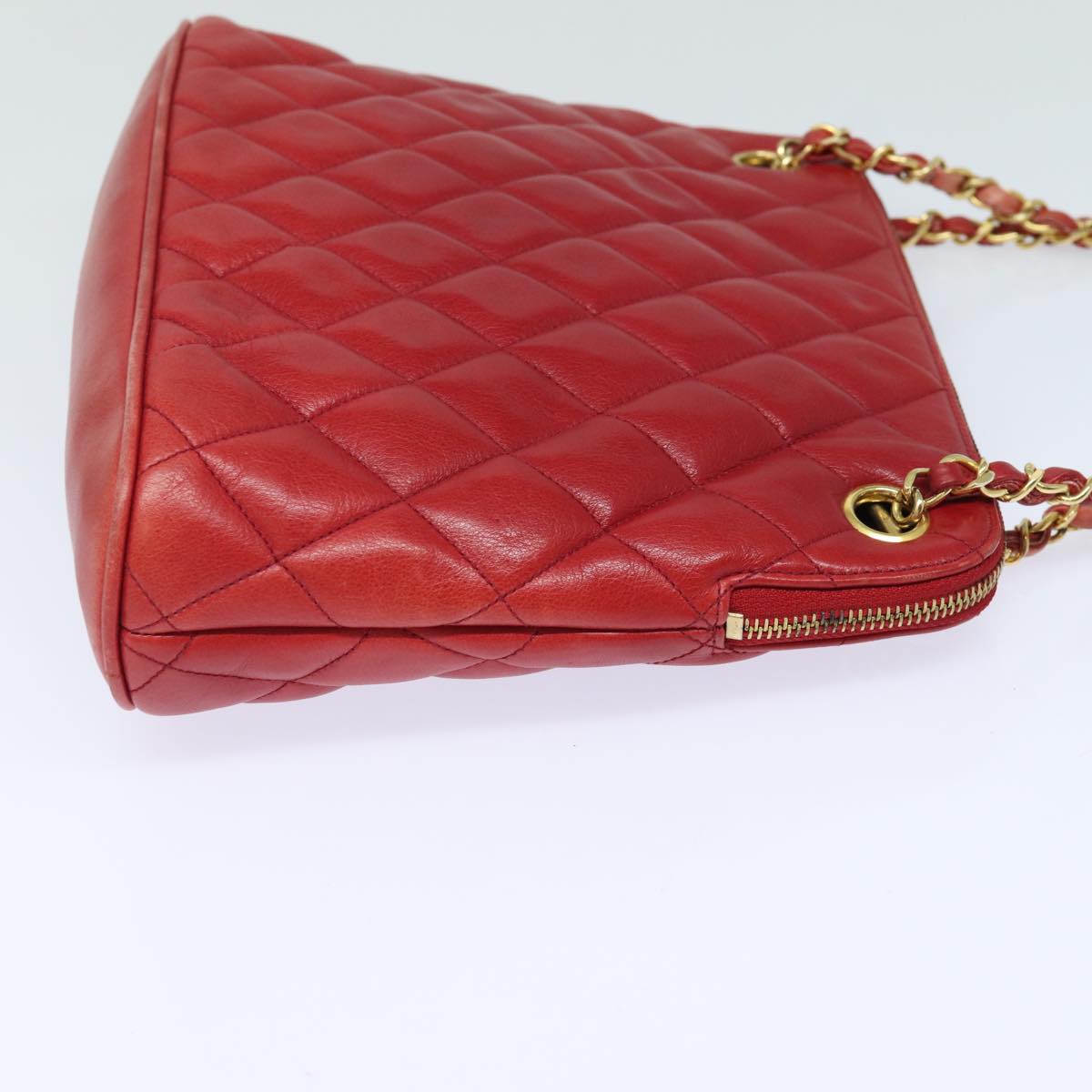 CHANEL Matelasse Chain Shoulder Bag Leather Red CC Auth bs15700