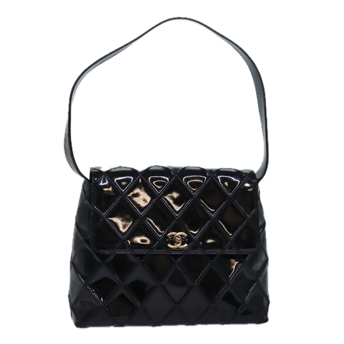 CHANEL Bicolore Shoulder Bag Enamel Black CC Auth bs15701