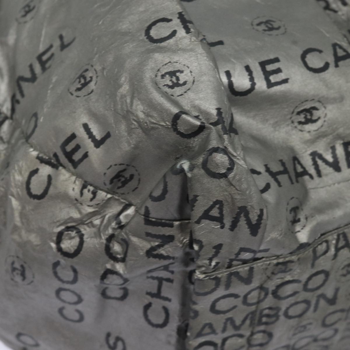 CHANEL Unlimited Hand Bag Nylon Silver CC Auth bs15705