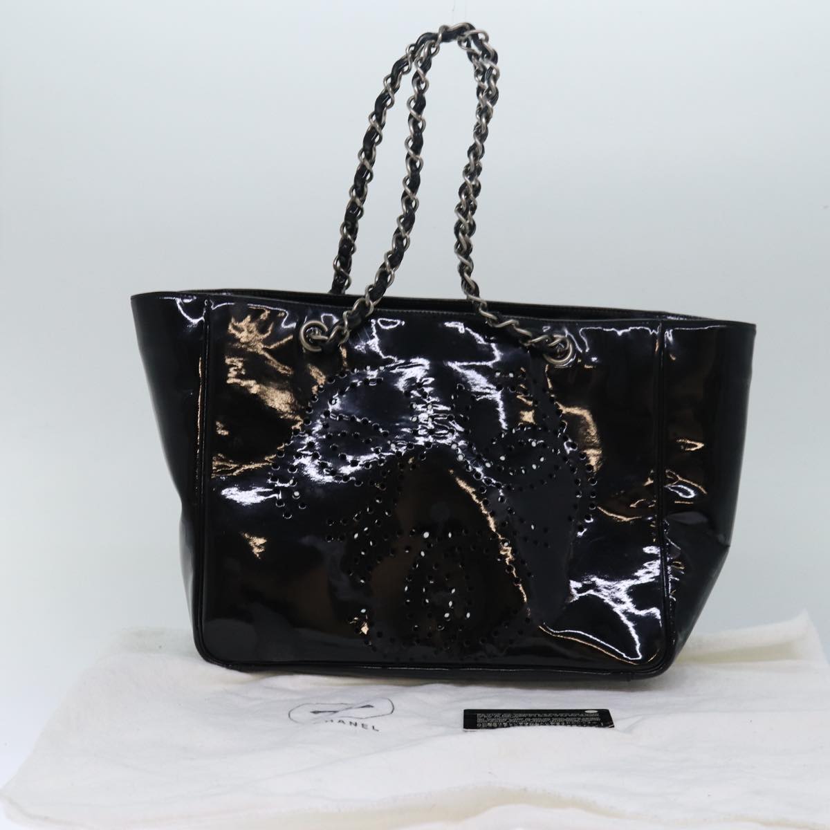 CHANEL Chain Triple Coco Tote Bag Enamel Black CC Auth bs15708