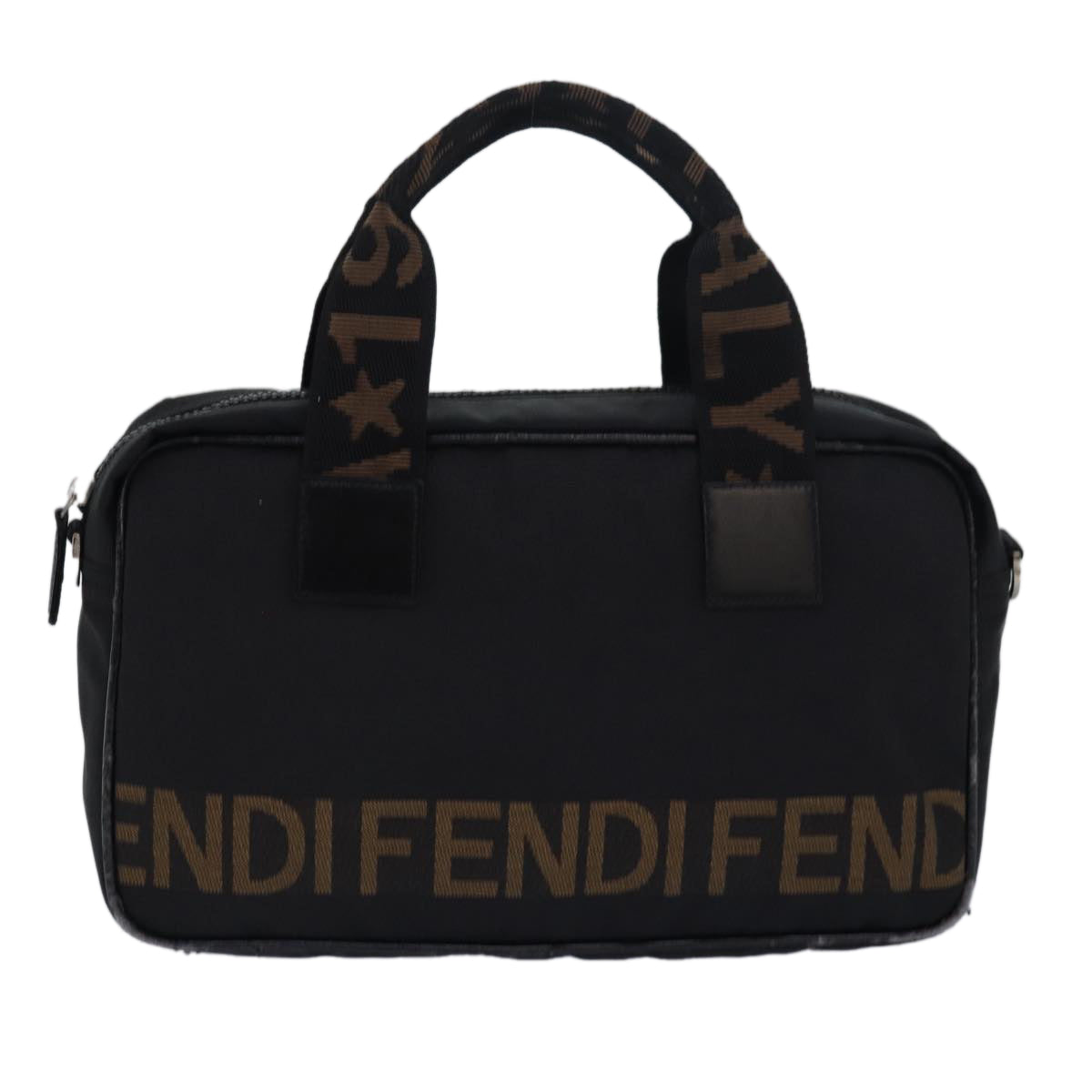 FENDI Hand Bag Canvas Black Brown Auth bs15716