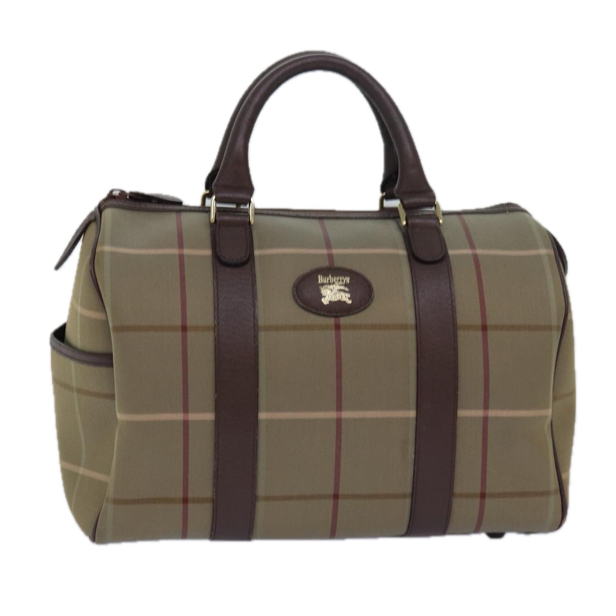 Burberrys Nova Check Boston Bag Canvas Beige Auth bs15724