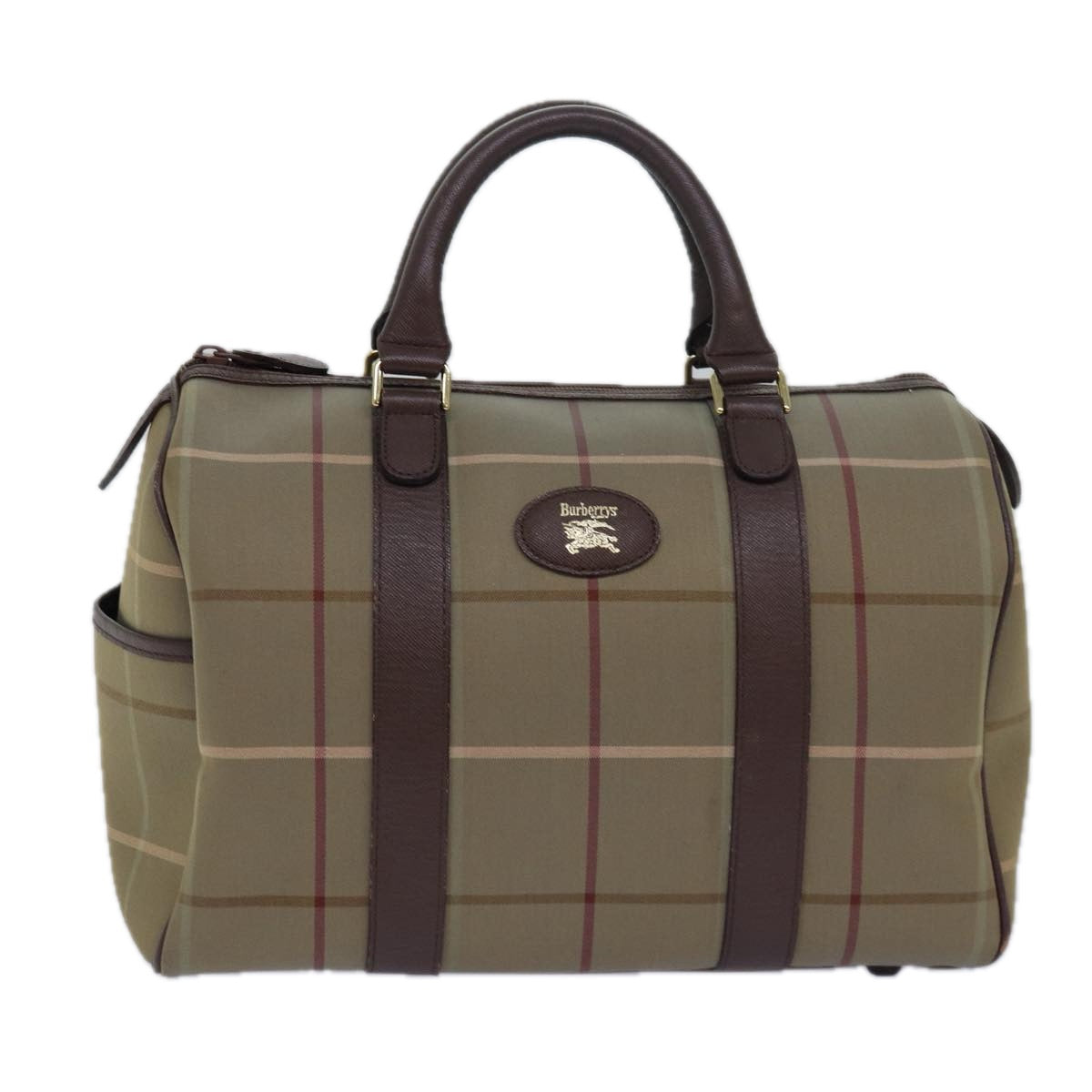 Burberrys Nova Check Boston Bag Canvas Beige Auth bs15724