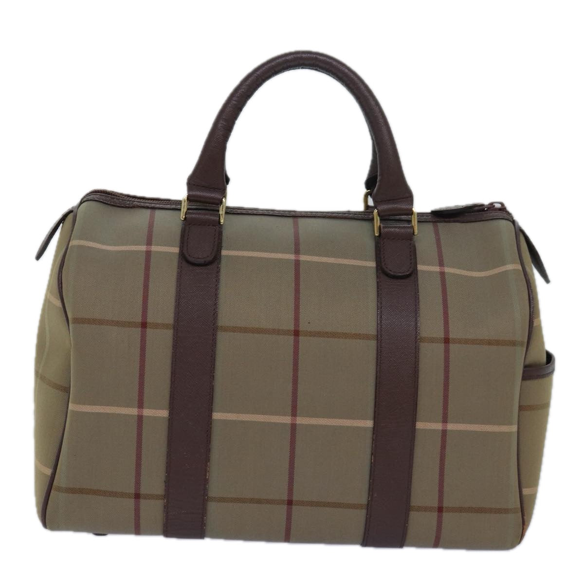 Burberrys Nova Check Boston Bag Canvas Beige Auth bs15724 - 0