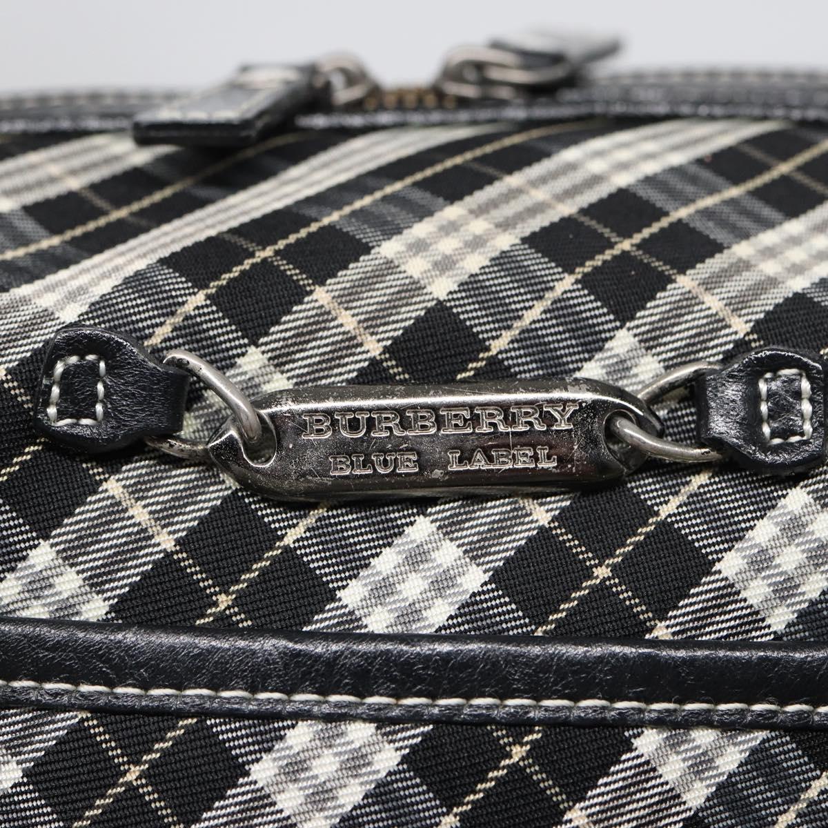 BURBERRY Nova Check Blue Label Hand Bag Nylon Black Auth bs15725