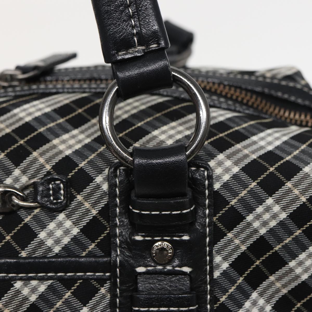 BURBERRY Nova Check Blue Label Hand Bag Nylon Black Auth bs15725