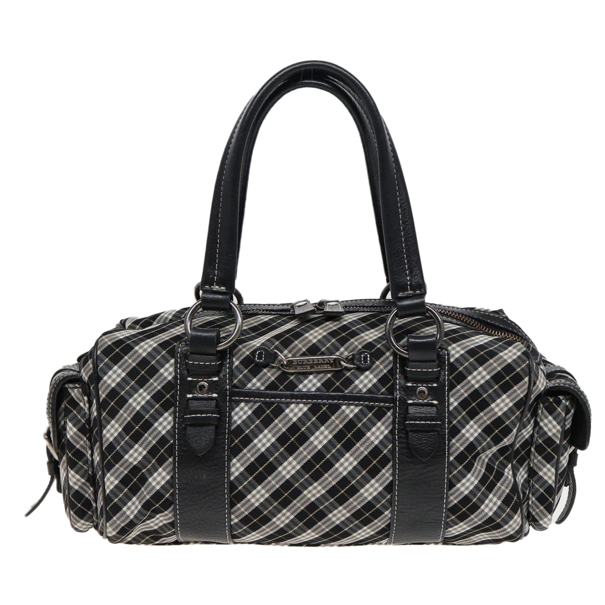 BURBERRY Nova Check Blue Label Hand Bag Nylon Black Auth bs15725