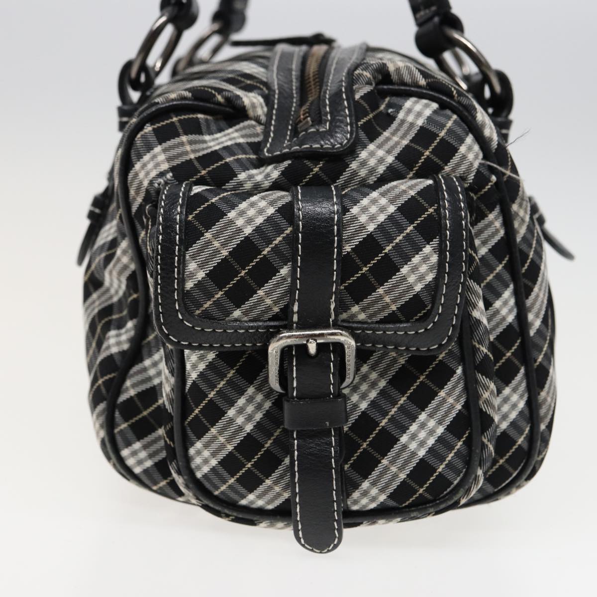 BURBERRY Nova Check Blue Label Hand Bag Nylon Black Auth bs15725