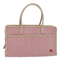 BURBERRY Nova Check Blue Nobel Hand Bag Canvas Pink Beige Auth bs15726-1