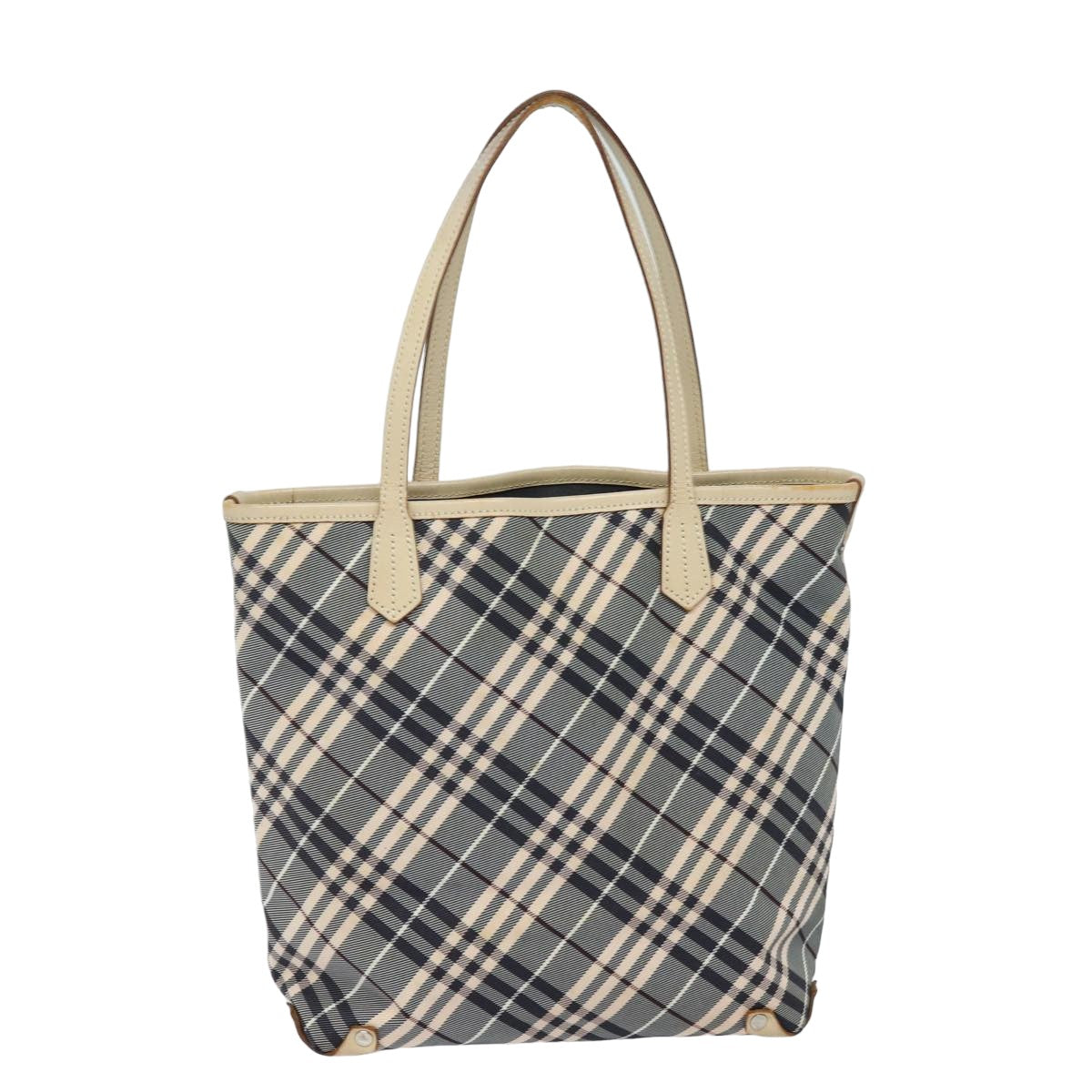 BURBERRY Nova Check Blue Label Tote Bag Canvas Beige Navy Auth bs15727