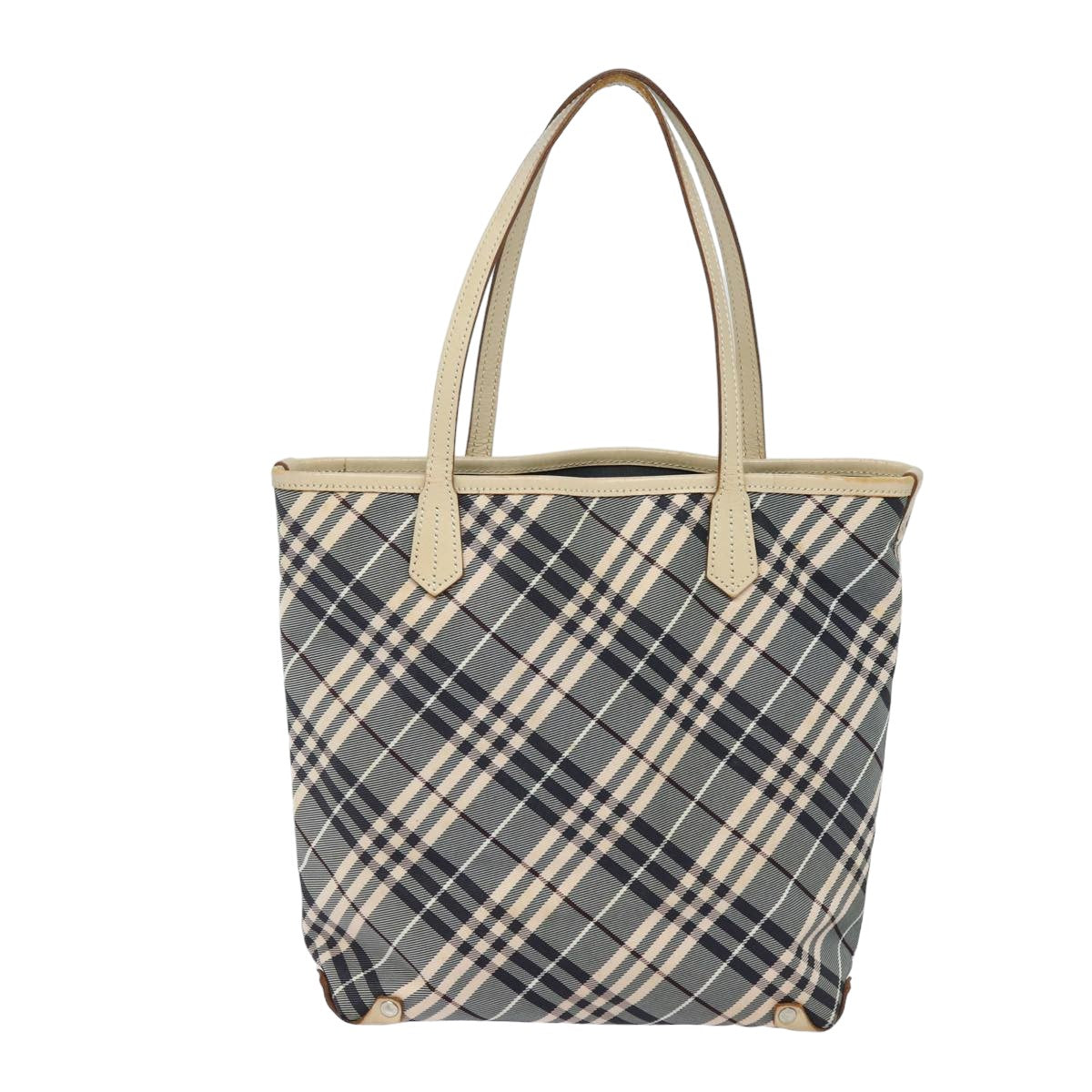 BURBERRY Nova Check Blue Label Tote Bag Canvas Beige Navy Auth bs15727