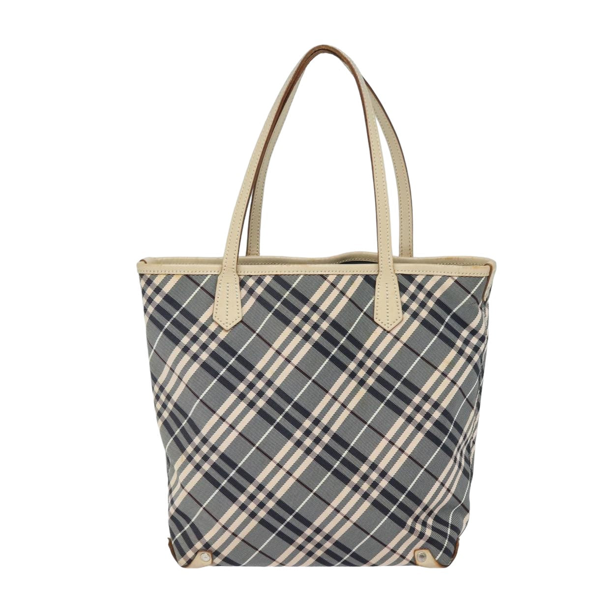 BURBERRY Nova Check Blue Label Tote Bag Canvas Beige Navy Auth bs15727