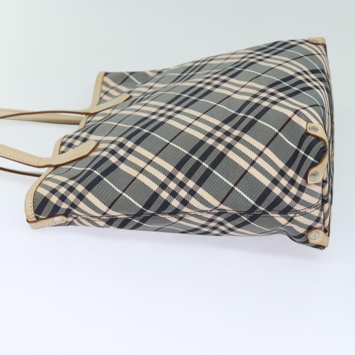 BURBERRY Nova Check Blue Label Tote Bag Canvas Beige Navy Auth bs15727