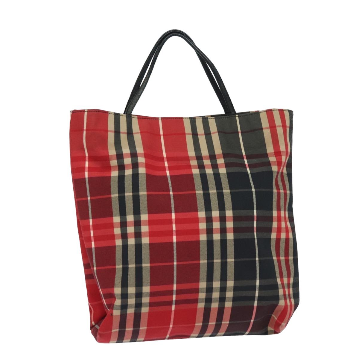 BURBERRY Nova Check Hand Bag Canvas Red Black Auth bs15729