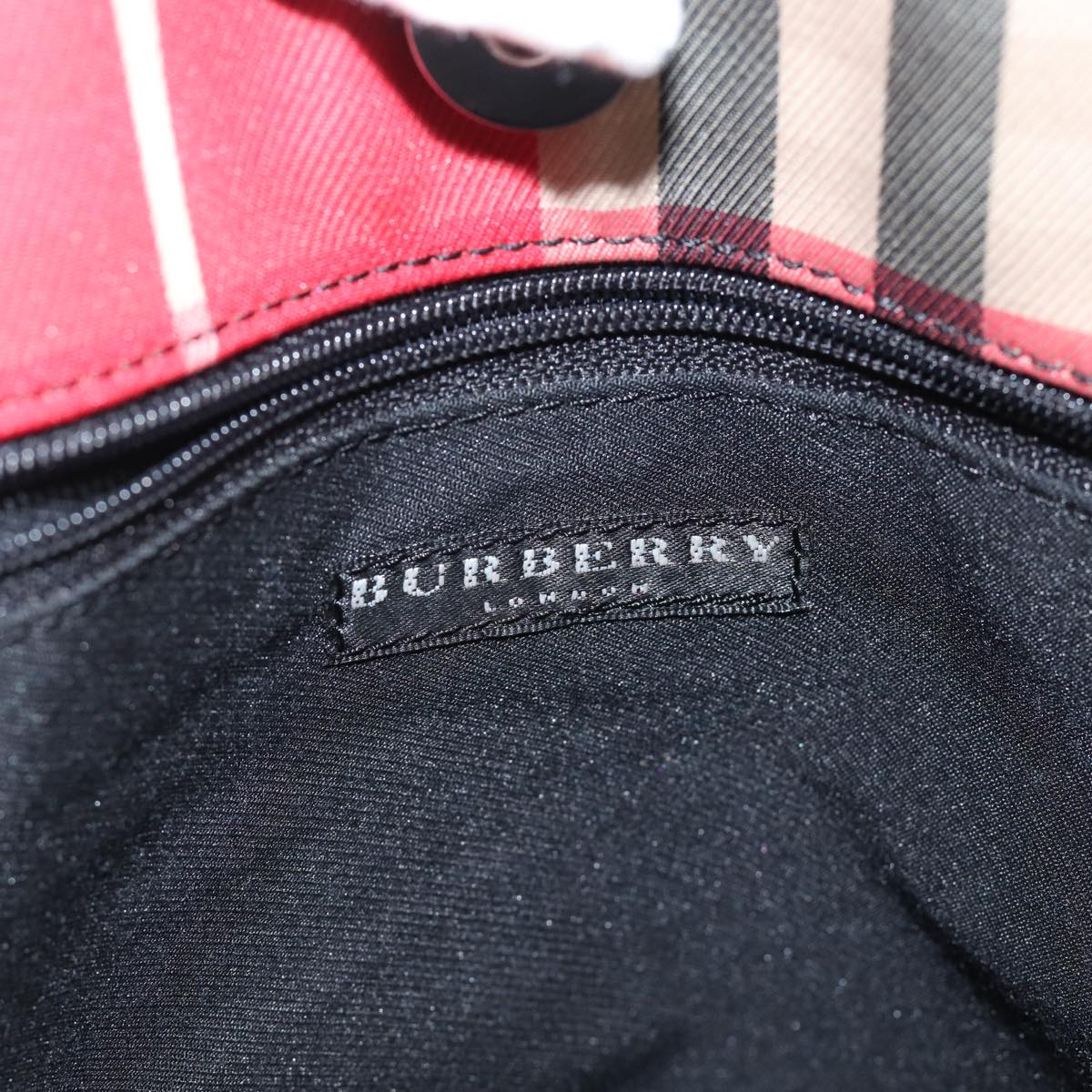 BURBERRY Nova Check Hand Bag Canvas Red Black Auth bs15729