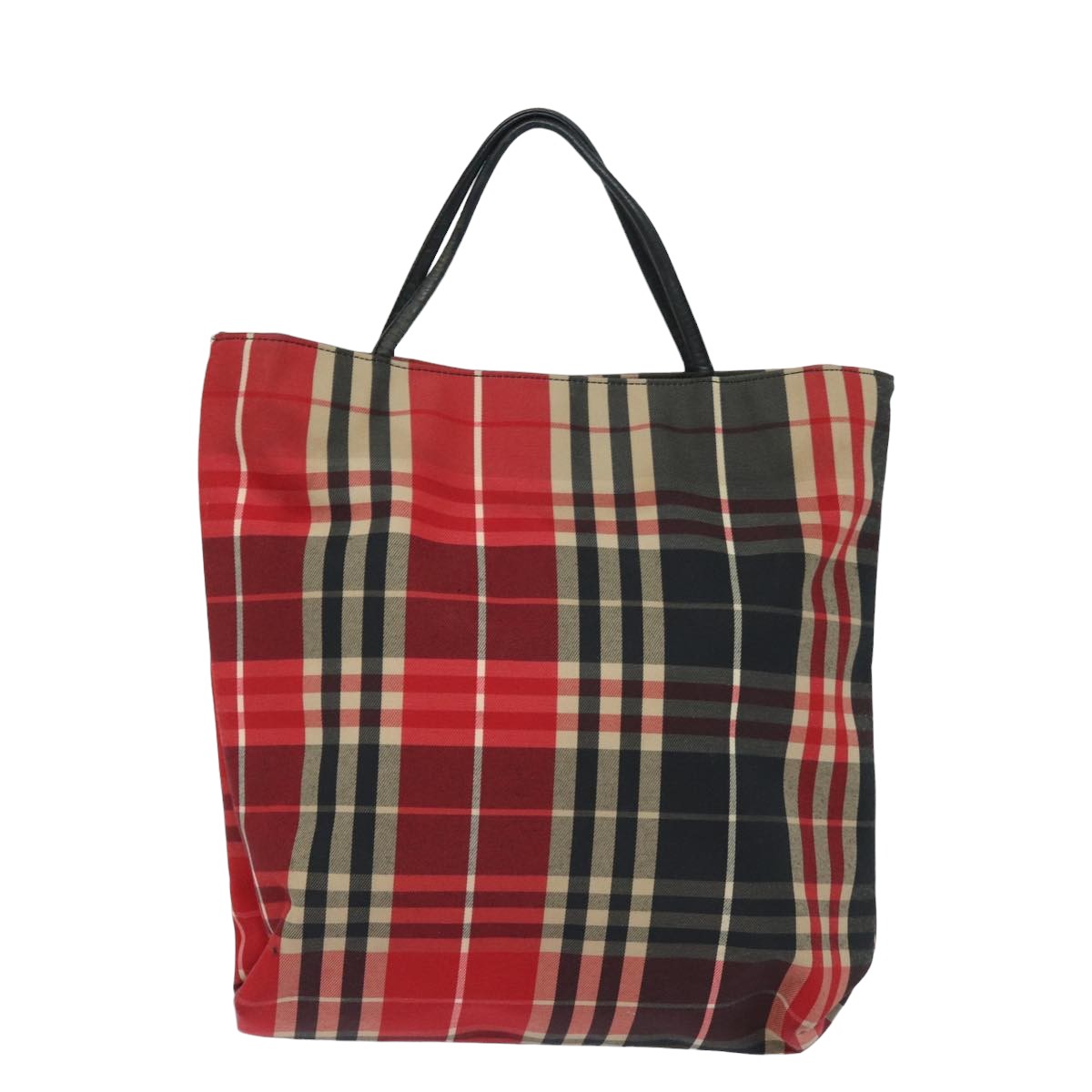 BURBERRY Nova Check Hand Bag Canvas Red Black Auth bs15729