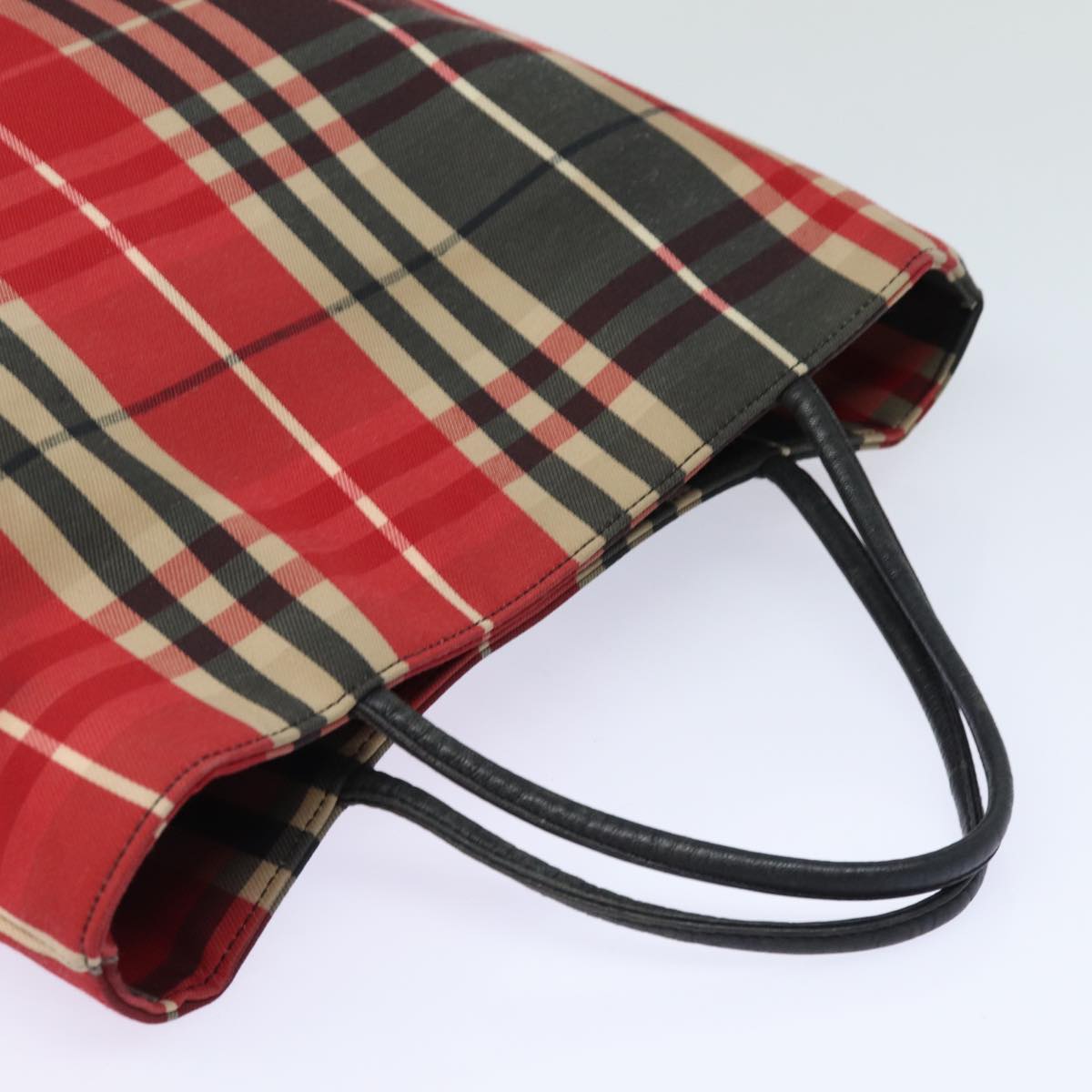 BURBERRY Nova Check Hand Bag Canvas Red Black Auth bs15729