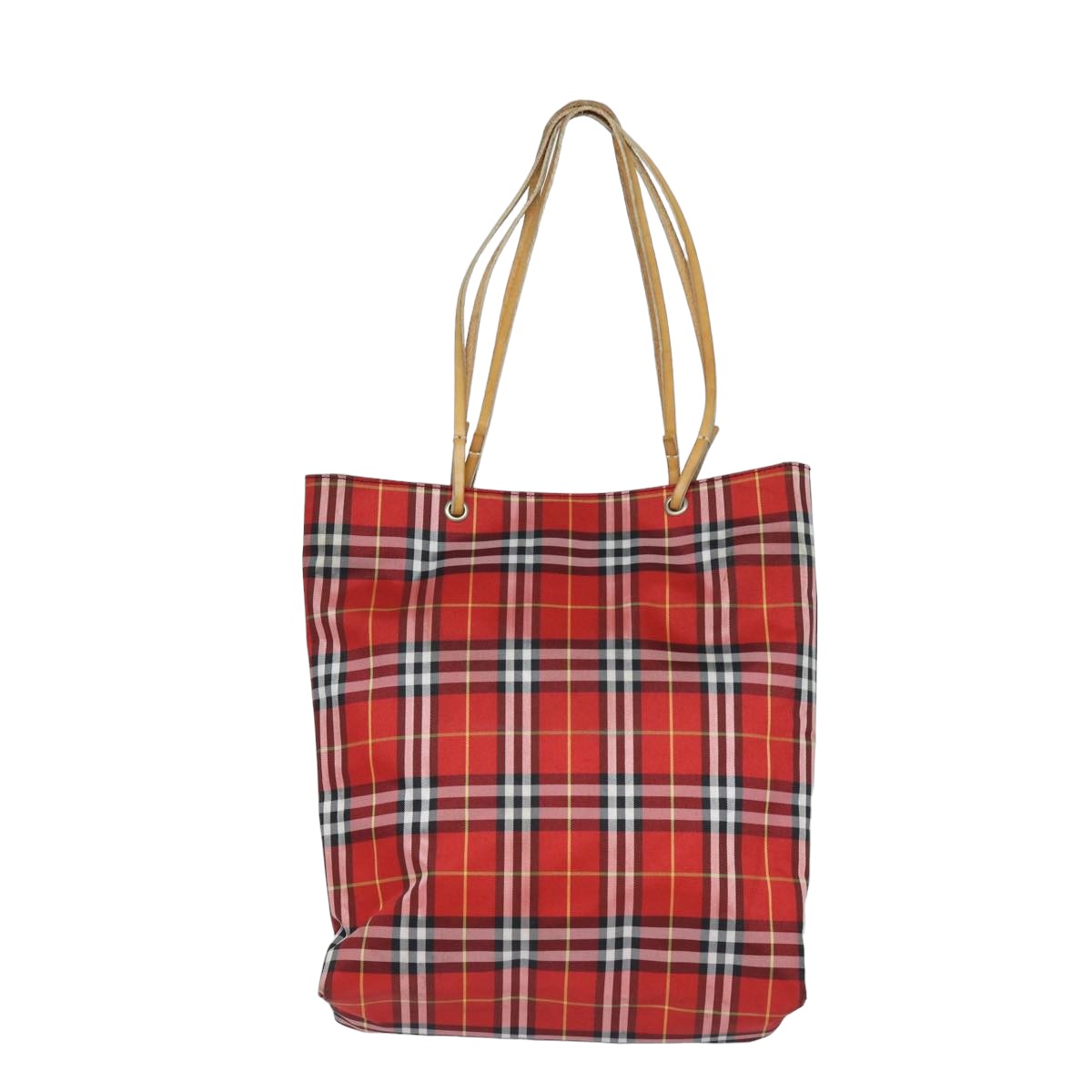 BURBERRY Nova Check Tote Bag Canvas Red Auth bs15730