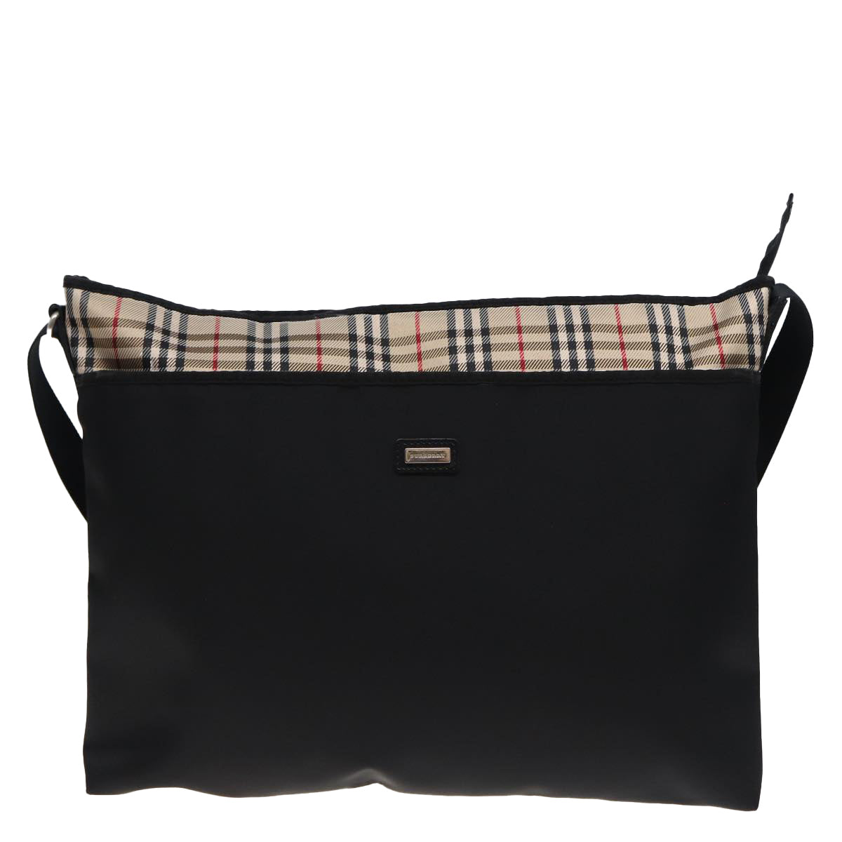 BURBERRY Nova Check Shoulder Bag Nylon Black Beige Auth bs15731