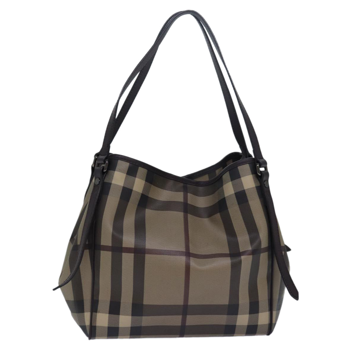 BURBERRY Nova Check Tote Bag PVC Leather Beige Dark Brown Auth bs15737 - 0